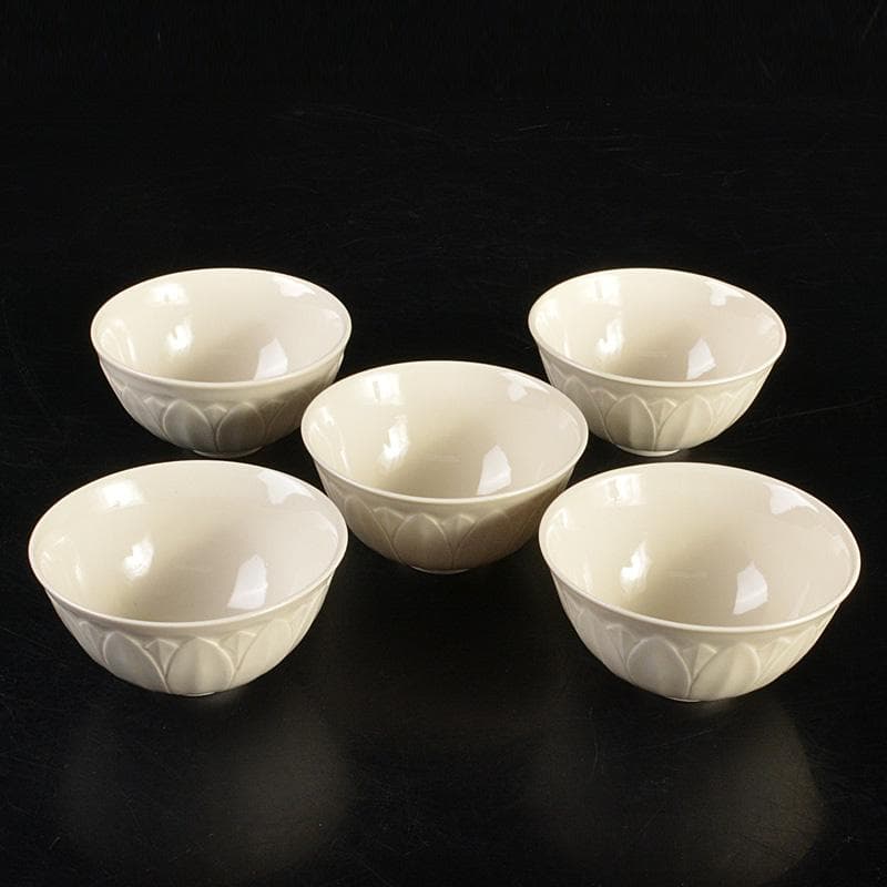 中国　徳化窯白磁　蓮弁刻　煎茶碗　盃　五客　M　8795E