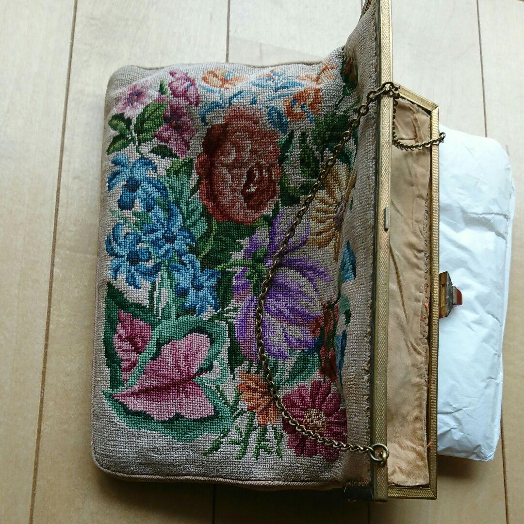幸せバッグ、クリーニング済み、クロスステッチ、アンティークバッグ