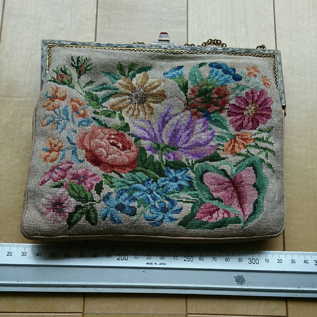 幸せバッグ、クリーニング済み、クロスステッチ、アンティークバッグ