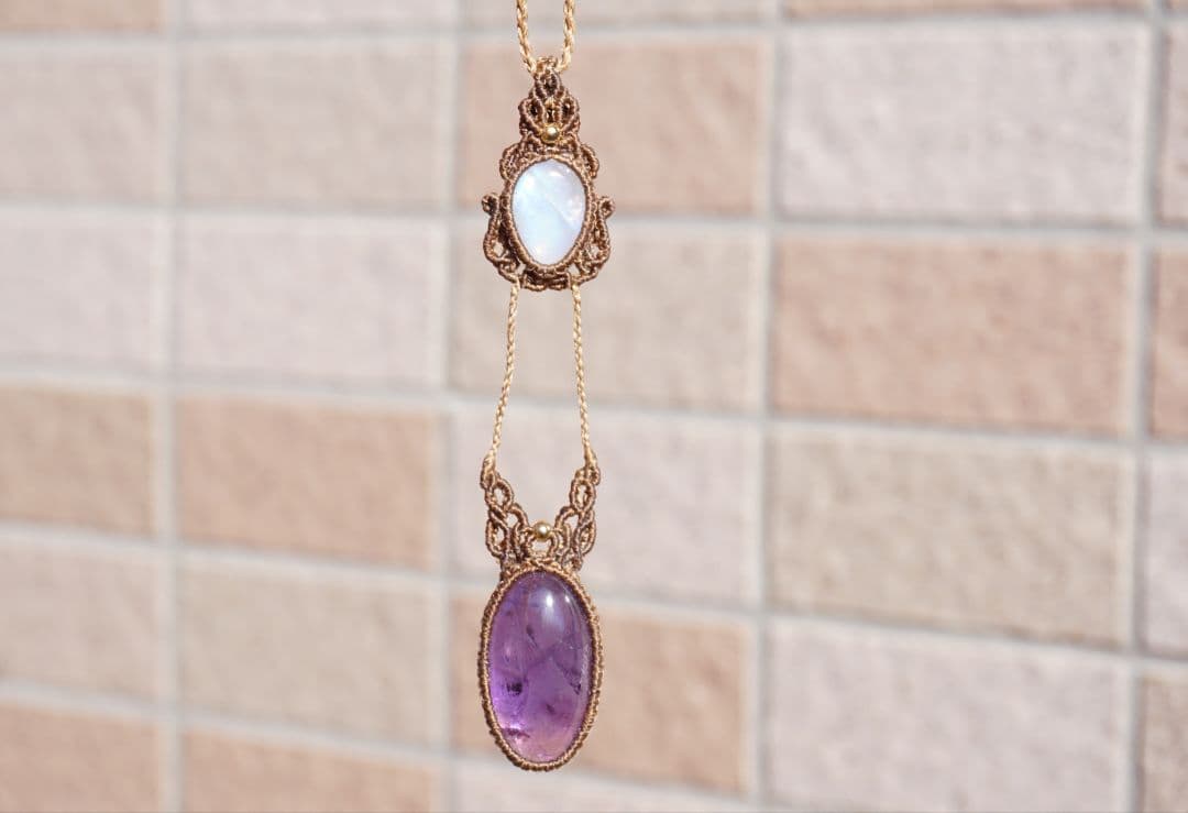 《H様お取り置き》夜明けの空の色　グラデーションアメジスト　マクラメ　ネックレス