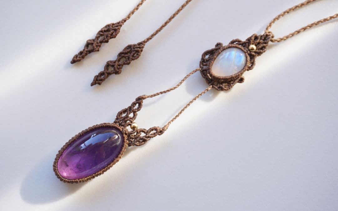 《H様お取り置き》夜明けの空の色　グラデーションアメジスト　マクラメ　ネックレス