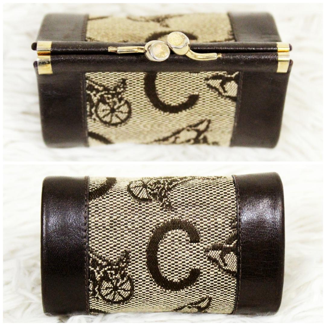 激レア 極美品 セリーヌ ケース がま口 Cサルキー 馬車柄 ブラウン