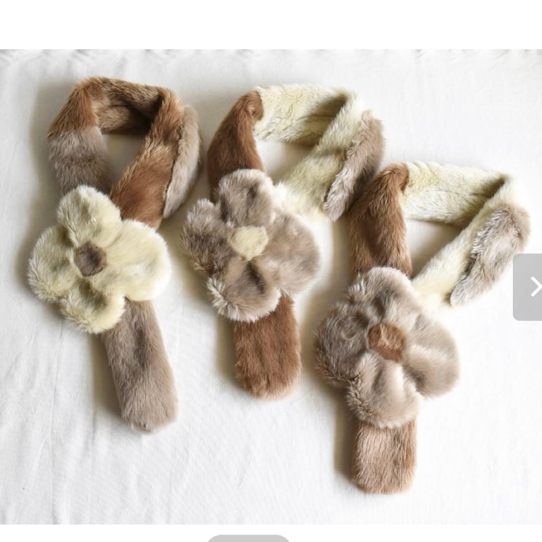 WANDMEE エコファー フラワーマフラー FLOWER FUR STOLE