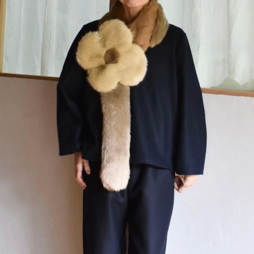 WANDMEE エコファー フラワーマフラー FLOWER FUR STOLE