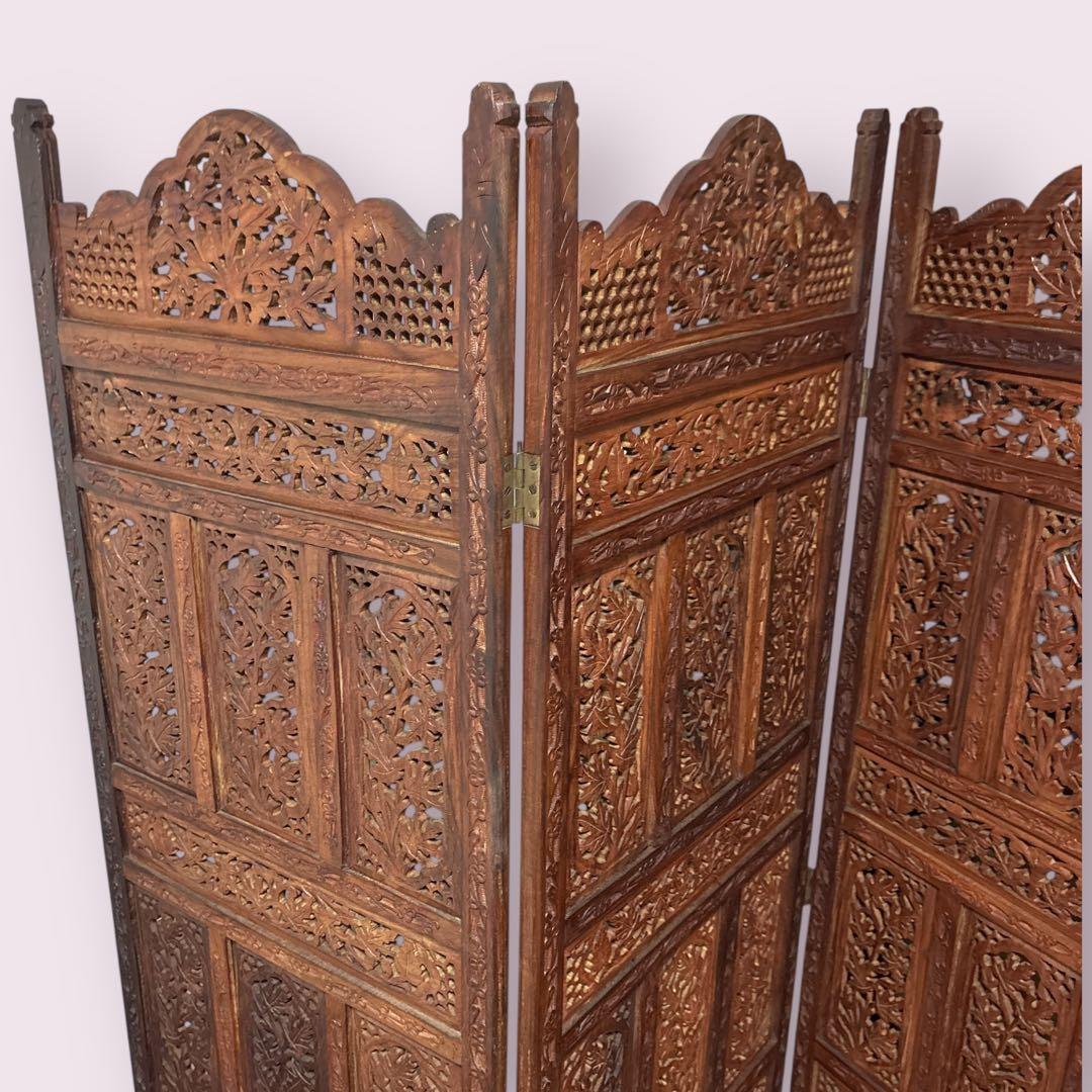 【希少】シーシャムウッド パーテーション 衝立 4連 アンティーク アジアン