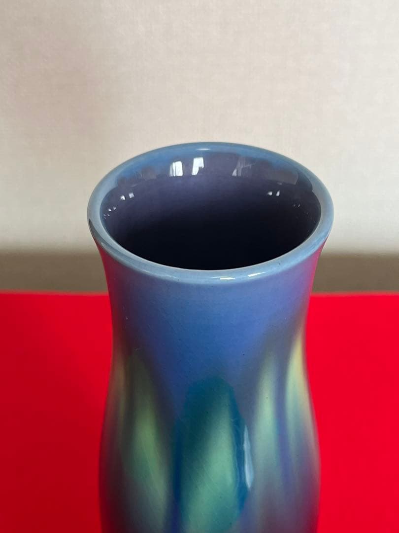 【美品】柳雨軒 三代 人間国宝 徳田八十吉 碧明釉 花入 T246