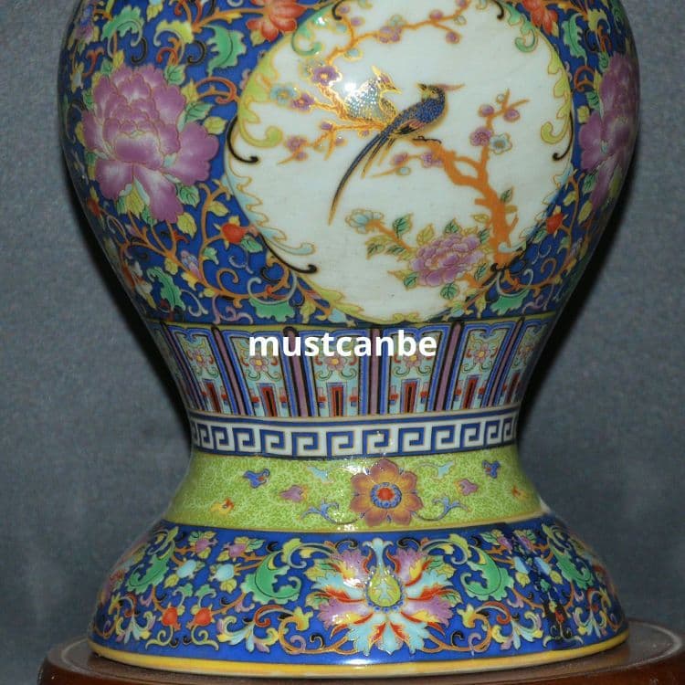 清雍正珐琅彩花鸟文描き金花瓶 景徳鎮 陶磁器 装飾品 現代工芸品 美術品 置物