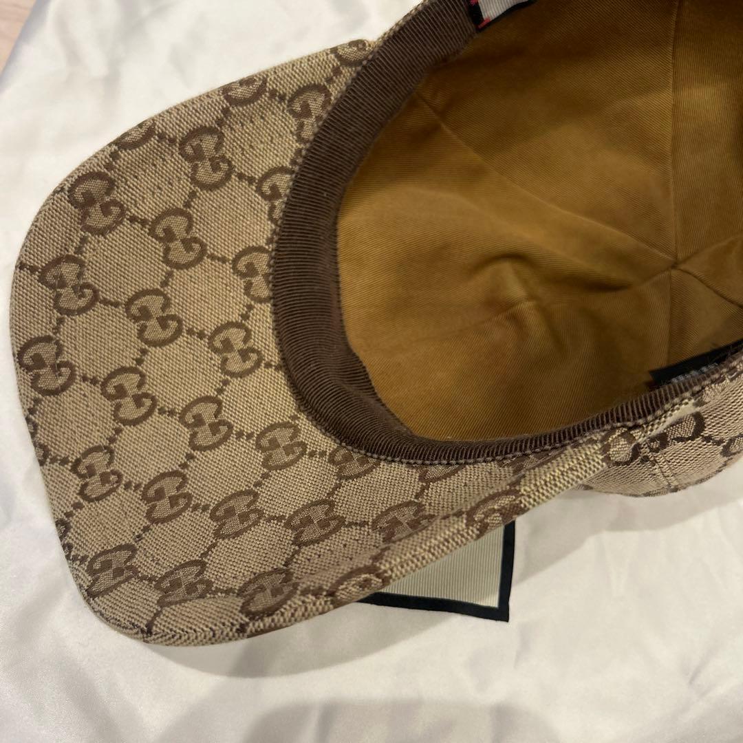 GUCCI ベースボールキャップ　GG柄レザーロゴワッペン　sizeL