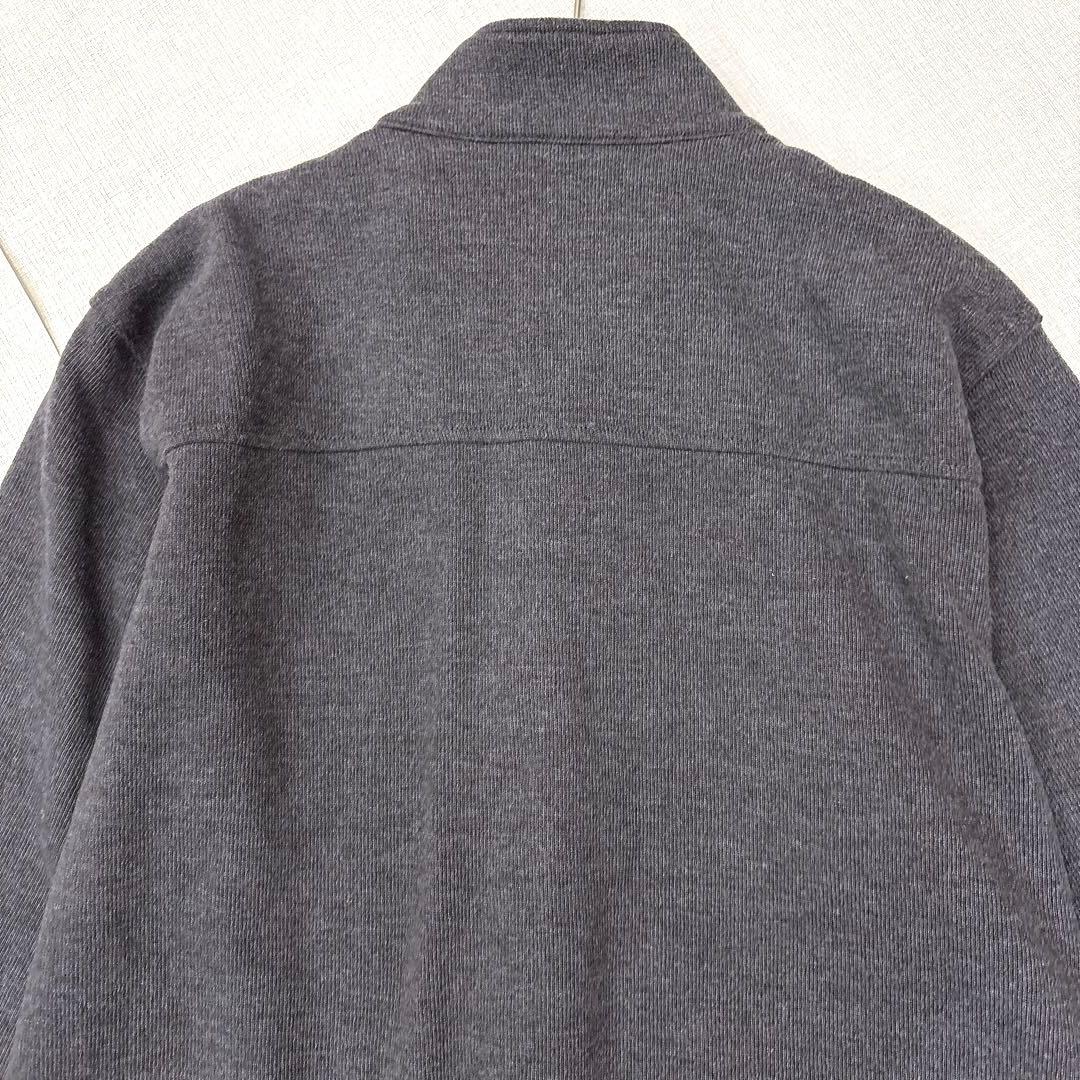 90s✨ランズエンド（XL）フルジップジャケット 本革トリム 裏地チェック灰色