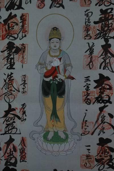 真作/西国三十三ヶ所霊場集印肉筆掛軸/桐共箱付/布袋屋掛軸B-4