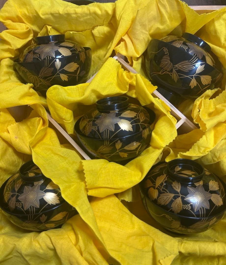 能登輪島塗 吸い物椀 鉄線 金彩蒔絵 前田定治郎　お椀 蓋付 汁椀　未使用希少品