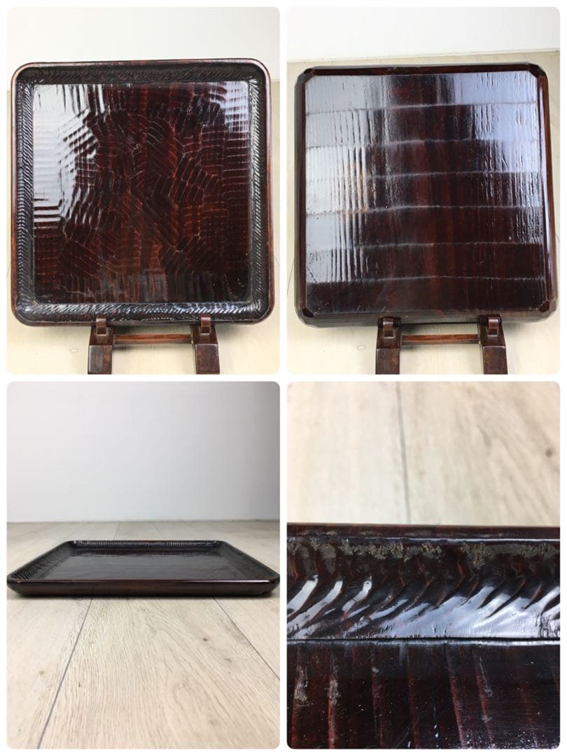 S234讃岐彫 四方盆 くり抜き盆 5客揃 懐石膳・茶懐石