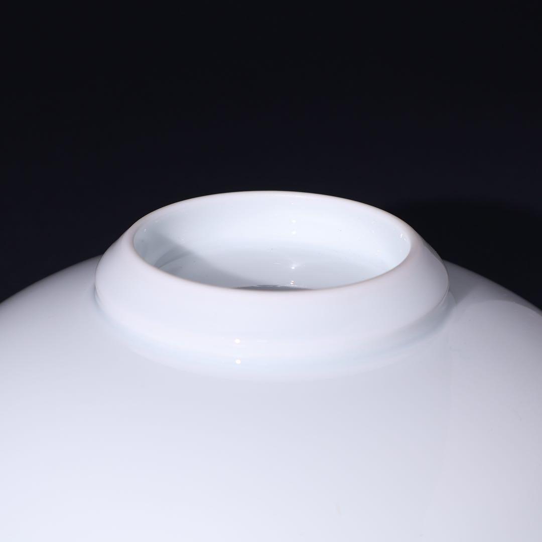 人間国宝 井上萬二 白磁緑釉牡丹彫文　鉢　菓子器　共箱　R1525ダN2