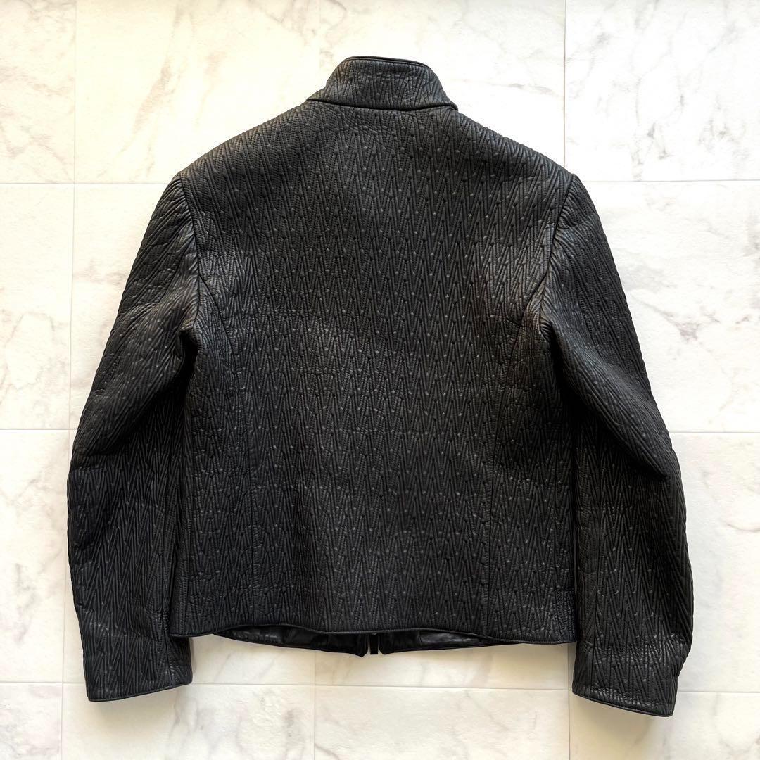 美品 アルマーニコレツィオーニ キルティング ラムレザー ブルゾン 黒 48