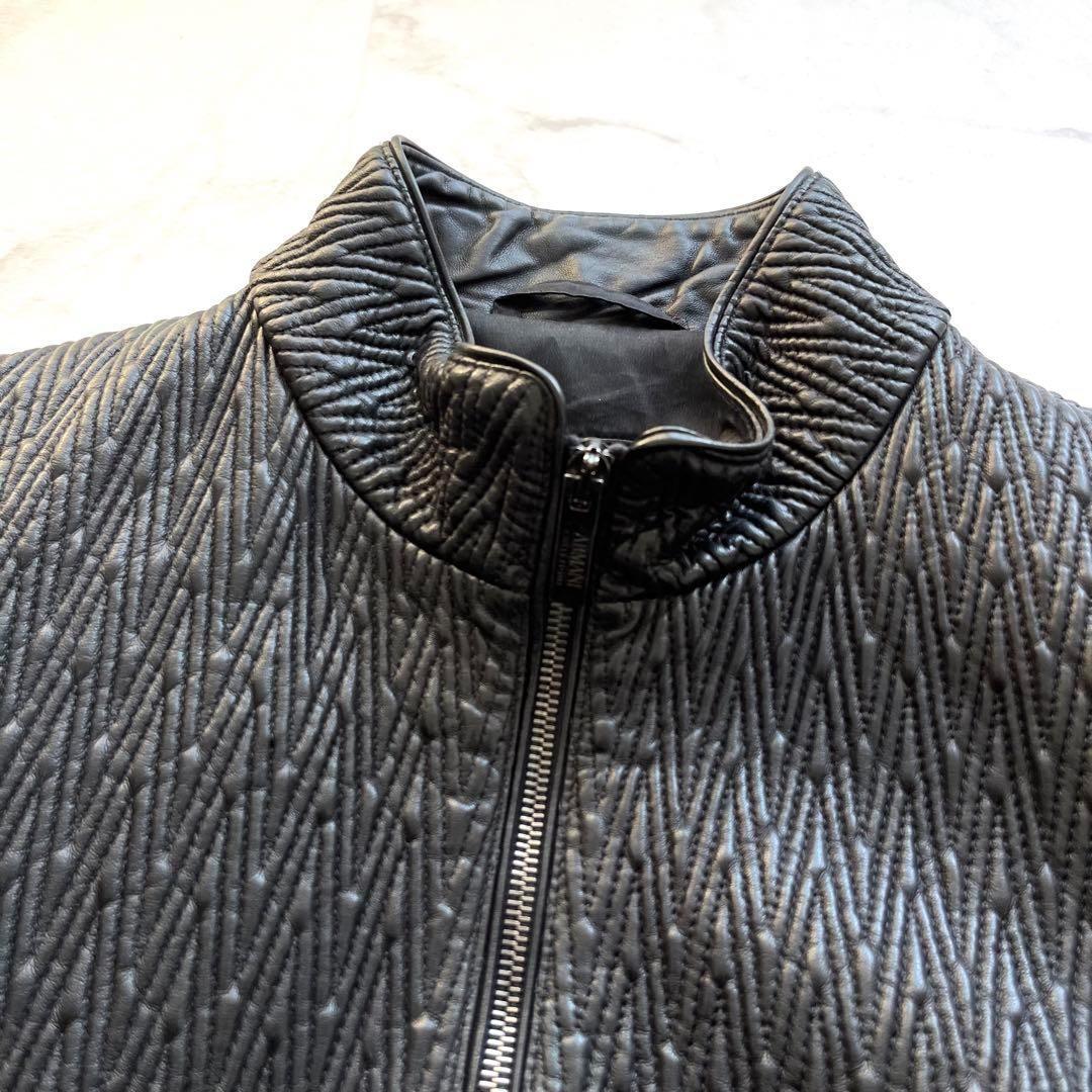 美品 アルマーニコレツィオーニ キルティング ラムレザー ブルゾン 黒 48