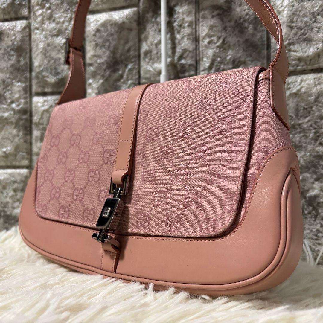 【激レア 良品】グッチ　ワンショルダーバッグ　ジャッキー　GG柄　ピンクベージュ