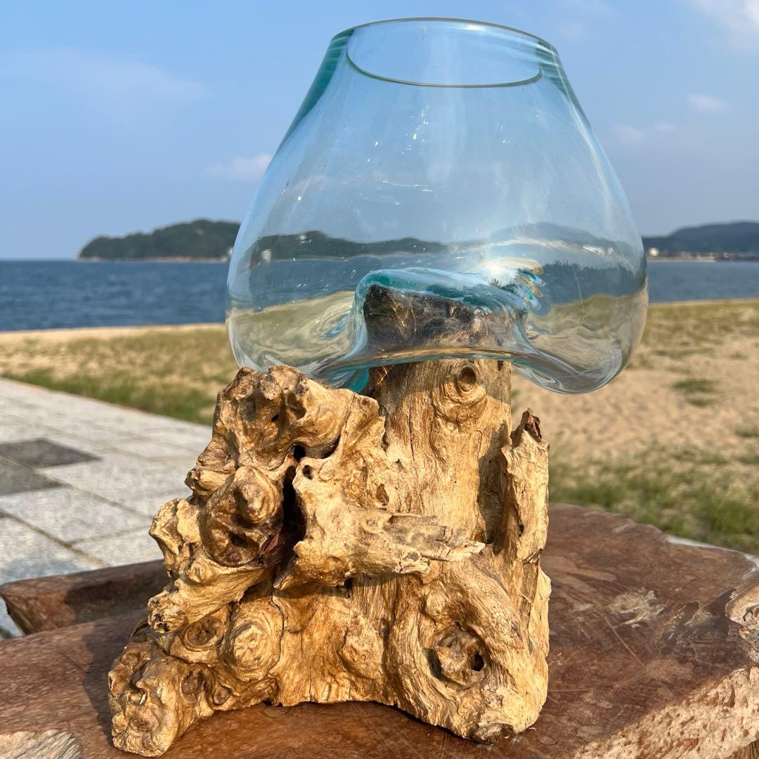 流木ガラスオブジェ特大G 花瓶 金魚鉢 テラリウム フラワーポット 水槽 アート
