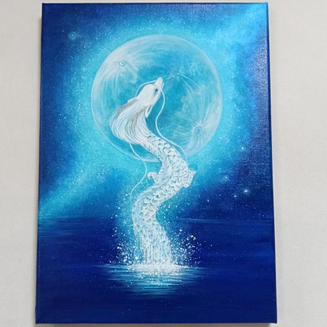 No.546 大きめF4 水から出る龍　昇り龍　アクリル画　原画　龍神絵画