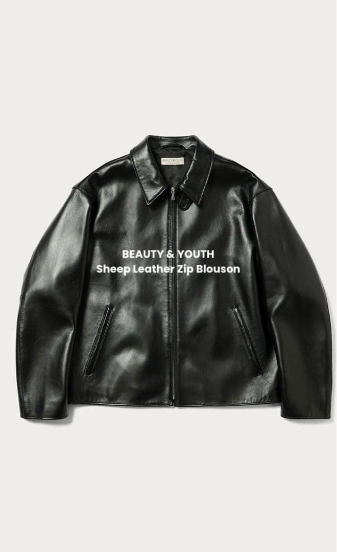 【新品未使用】BEAUTY&YOUTH シープ レザー ジップ ブルゾン L