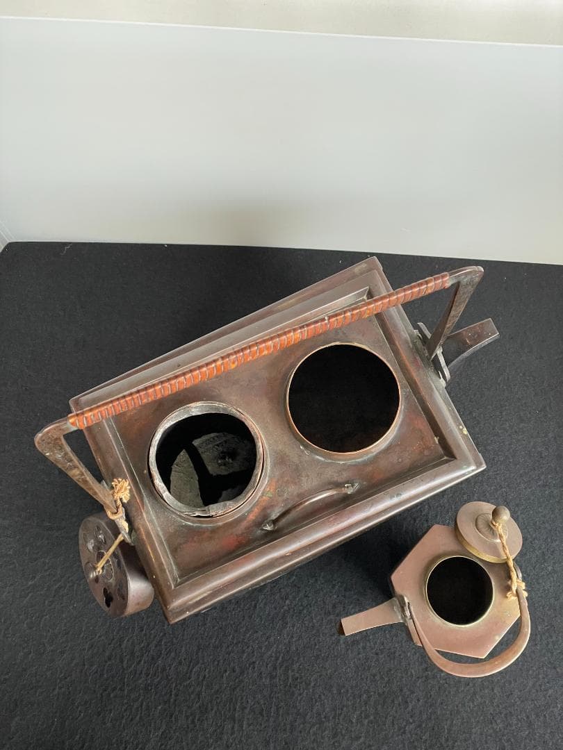 時代物 銅製 籐巻提手 酒燗器 燗銅壷 野燗炉 銅壺 薬燗壷 急須 骨董 古美術