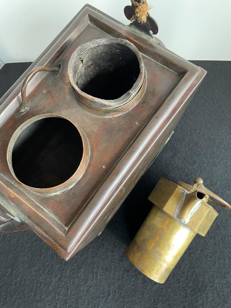 時代物 銅製 籐巻提手 酒燗器 燗銅壷 野燗炉 銅壺 薬燗壷 急須 骨董 古美術
