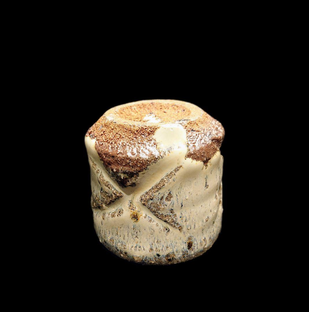 ■唐津焼 丸田宗彦 斑唐津彫ぐい呑 共箱、共布、栞揃い #ぐい呑み #丸田宗彦