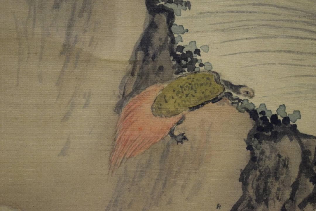 真作/上田丹崖/山水画賛/布袋屋掛軸HG-3