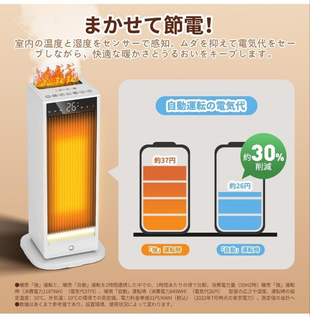 セラミックヒーター【2025年最強モデル＆超音波加湿機能】人感センサー付き