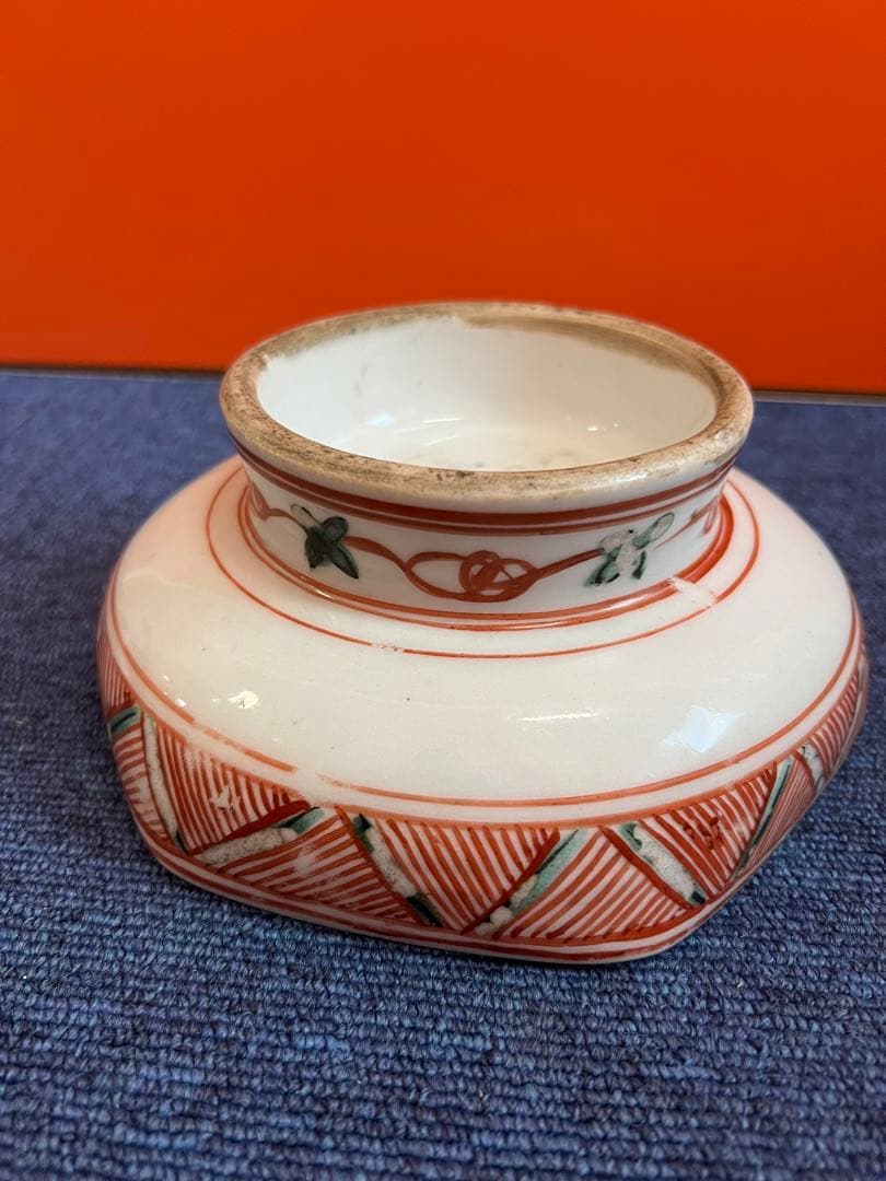 1280  道八　赤絵　菓子鉢　時代物　骨董品