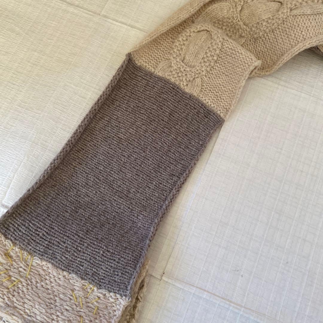 GASA ニットパッチワーク　マフラー　ベージュ系