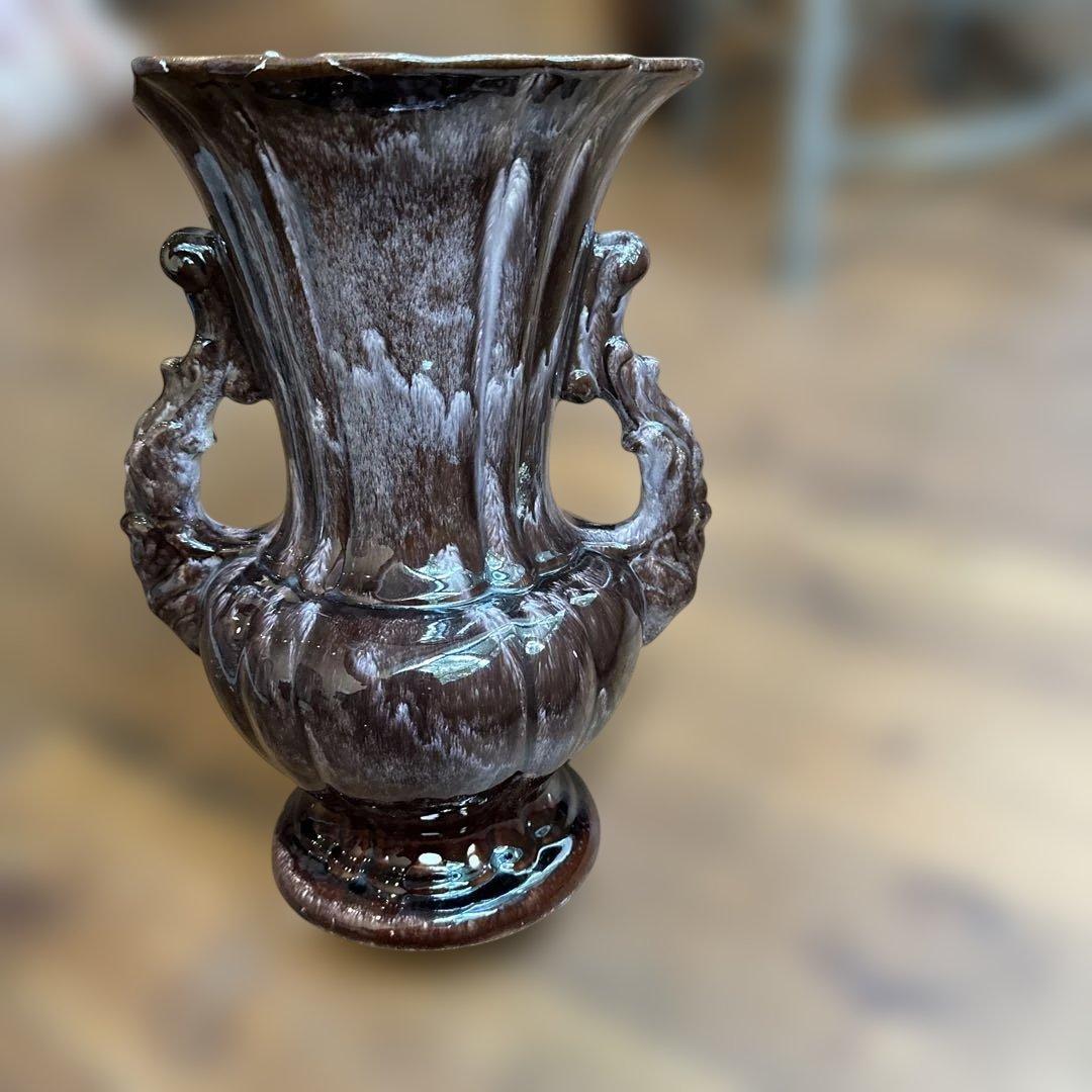 茶色の陶器製花瓶　イギリスアンティーク