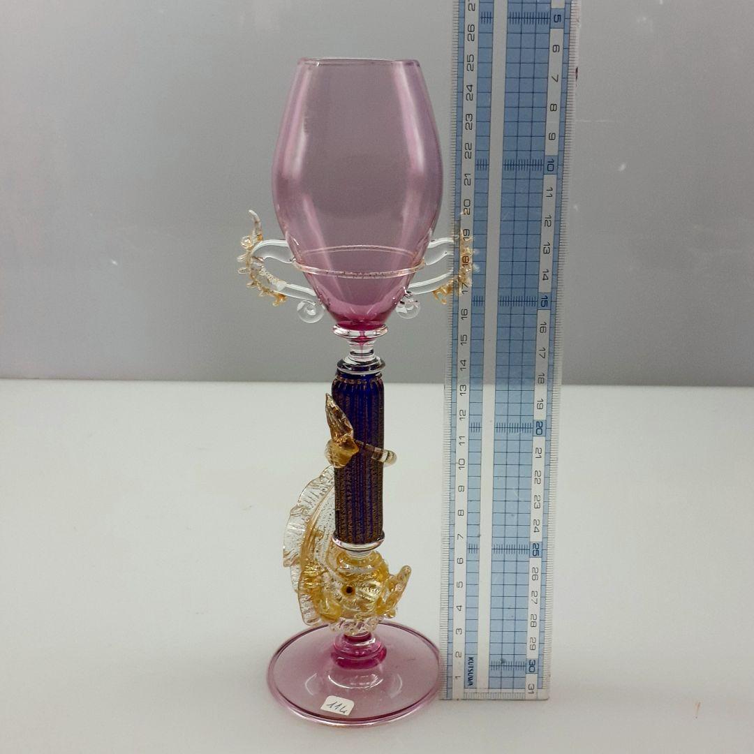 MURANO ムラノ 双耳飾り 金彩 ドルフィン モチーフ ピンク グラス