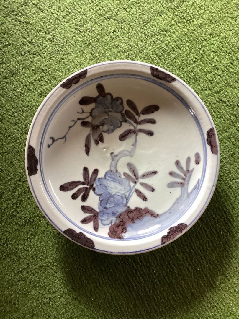 古美術骨董品　初期伊万里　染め付け花柄　幅21cm 江戸前期