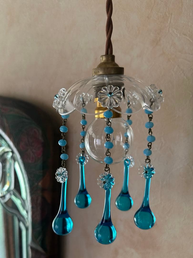 フランス アンティーク スカイブルー・ムラーノガラスの可愛いミニシャンデリア＊