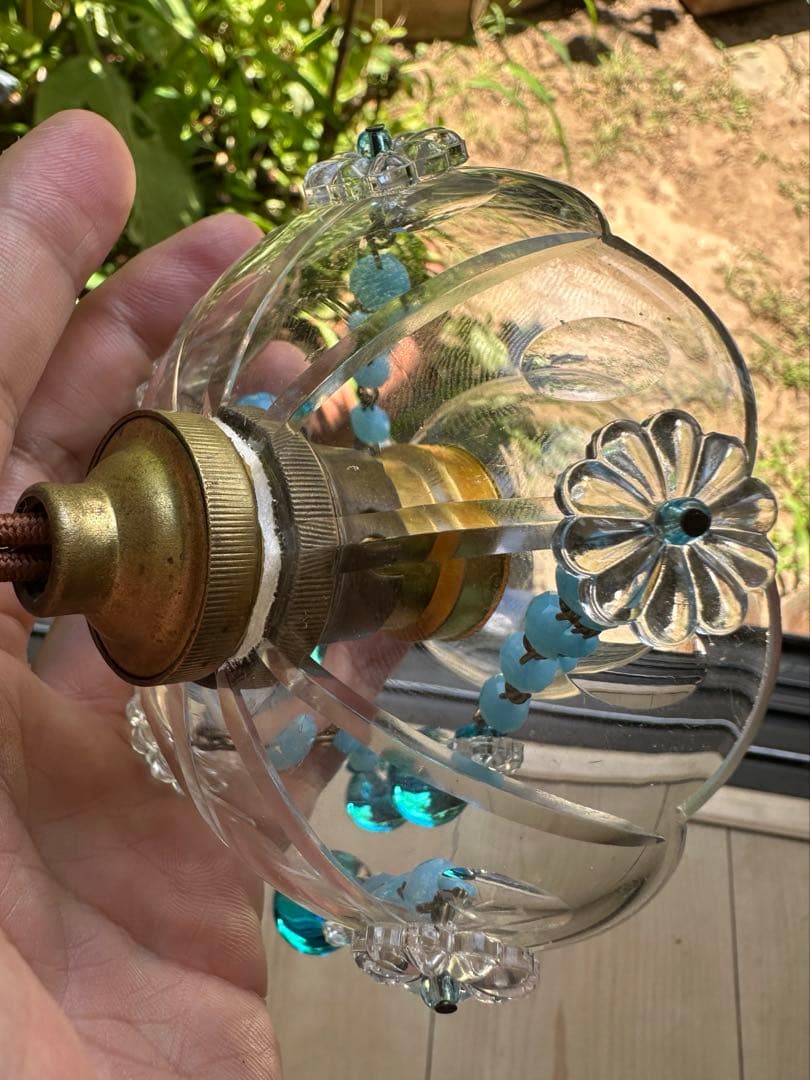 フランス アンティーク スカイブルー・ムラーノガラスの可愛いミニシャンデリア＊