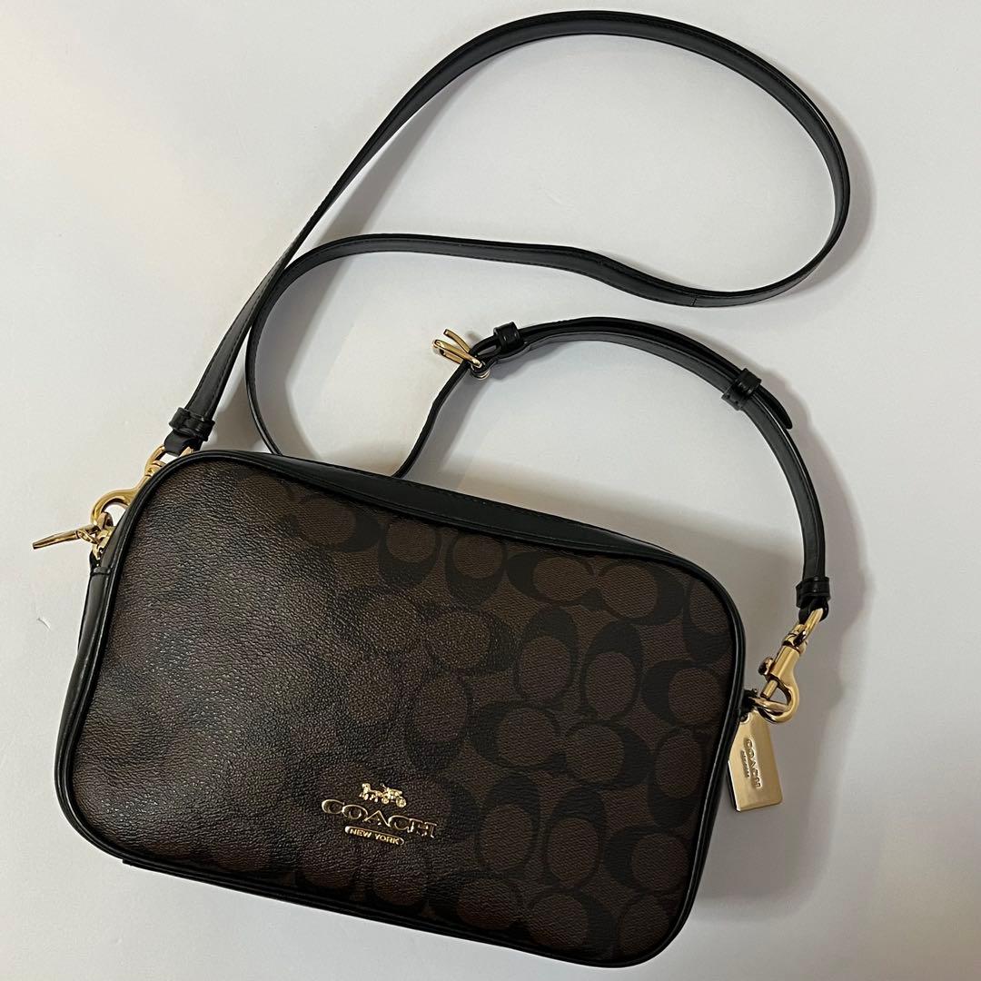 極美品✨コーチ　カメラバッグ　ショルダーバッグ　ダブルジップ　PVCレザー　黒