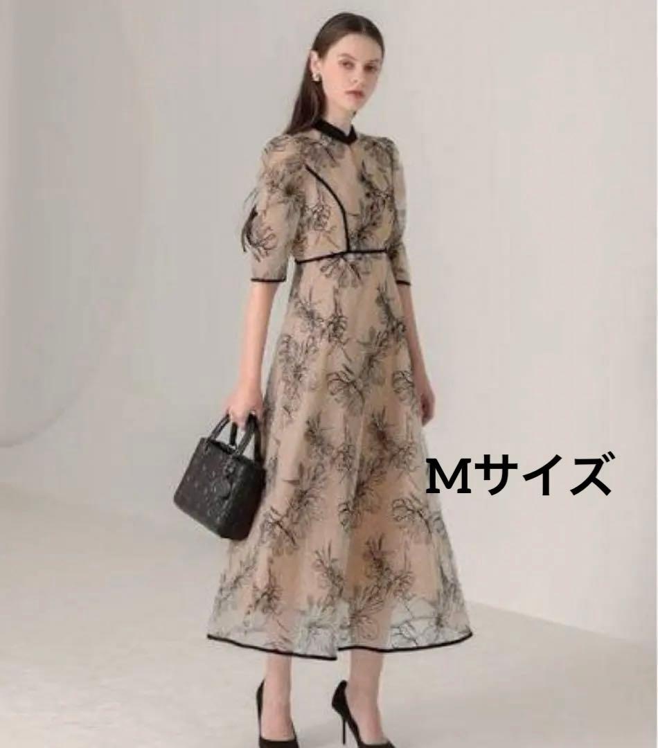 Leja オケージョンドレス 結婚式 配色パイピングプチハイネック花柄刺繍