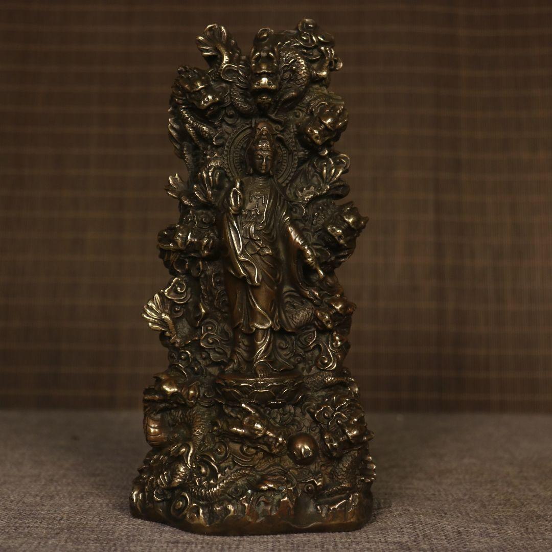 仏教美術 仏像 九龍観音 乗竜観音 銅製 仏像 彫刻 置物 開運 風水