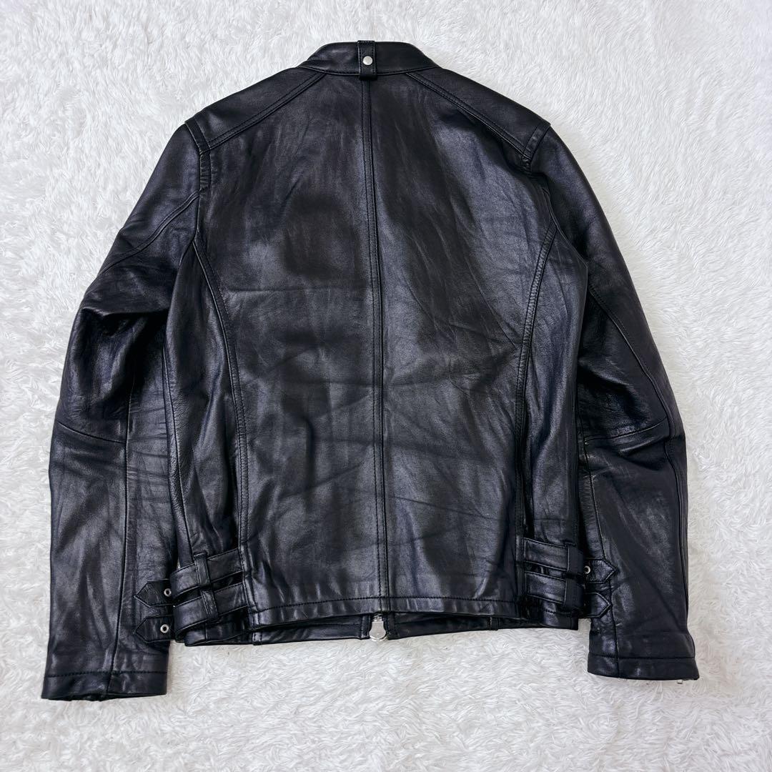 美品　ジャックローズ　シングルライダースジャケット　ラムレザー　ベルト　短丈　M
