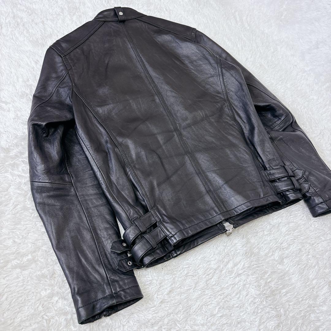 美品　ジャックローズ　シングルライダースジャケット　ラムレザー　ベルト　短丈　M