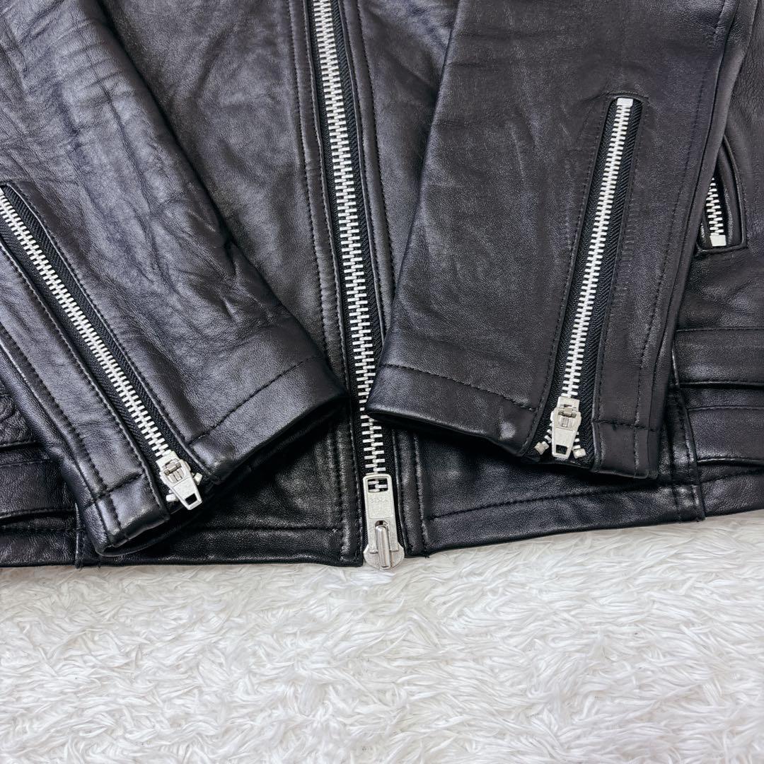 美品　ジャックローズ　シングルライダースジャケット　ラムレザー　ベルト　短丈　M