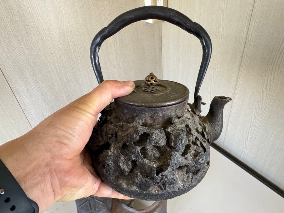 龍文堂 五徳 鉄壷 骨董 時代物 煎茶道具 茶釜 火鉢 囲炉裏 鉄瓶