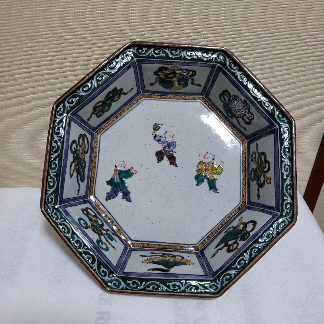 八画鉢　色絵唐子　九谷焼　三代為吉　三ッ井詠一