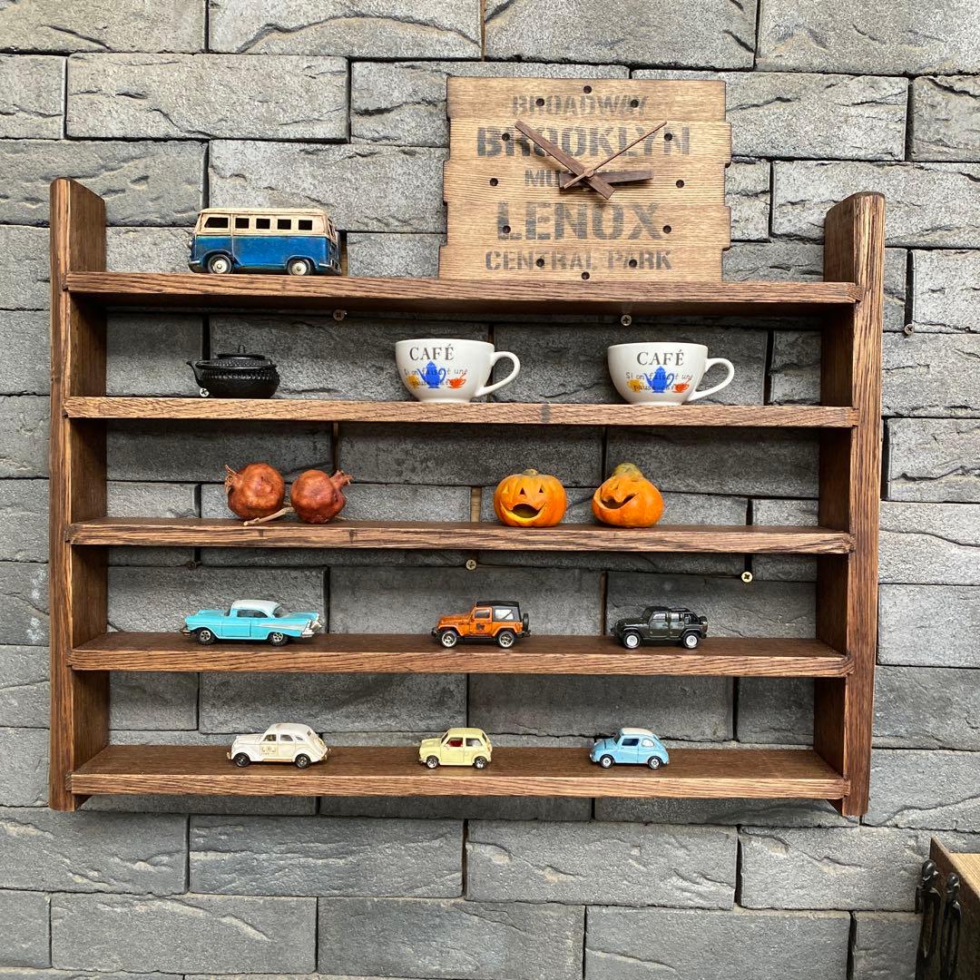 男前木製オープンシェルフ　手作り飾り棚　ホワイトオーク無垢材