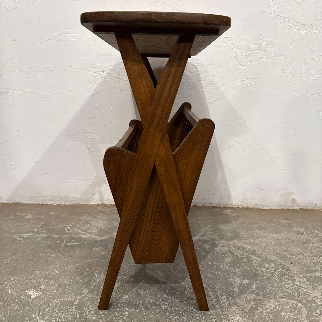 みずほヴィンテージ　木製サイドテーブル　マガジンラック付き