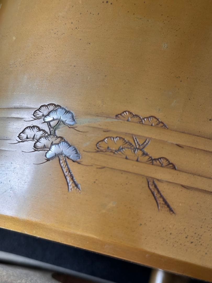 宣徳銅火鉢一対　三保の富士象嵌入れ　一対重量約6.6kg 共箱付