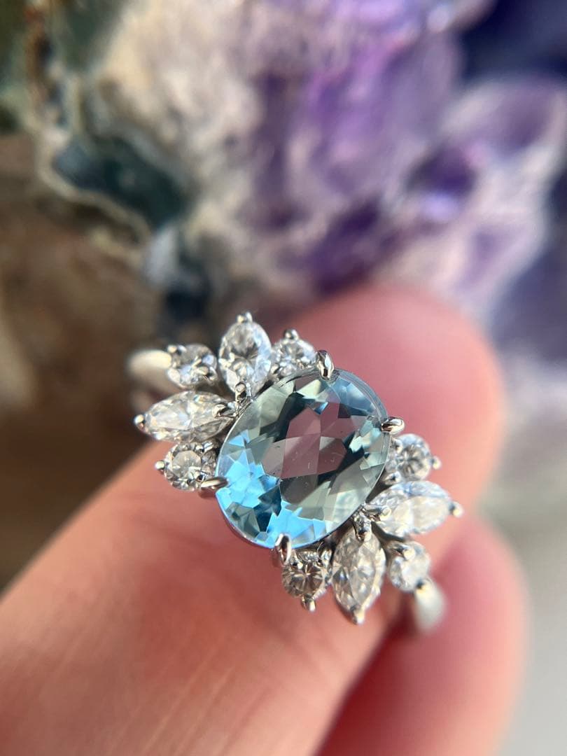 新品pt900アクアマリン0.97ctダイヤモンドリング指輪