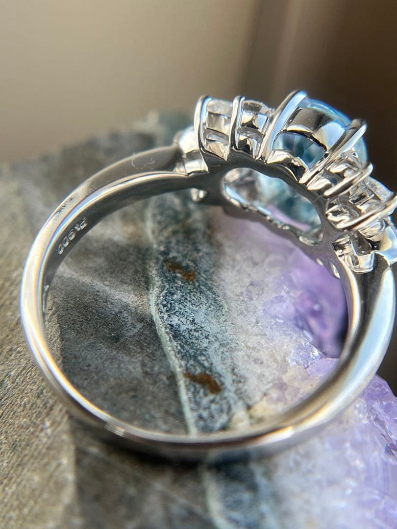 新品pt900アクアマリン0.97ctダイヤモンドリング指輪