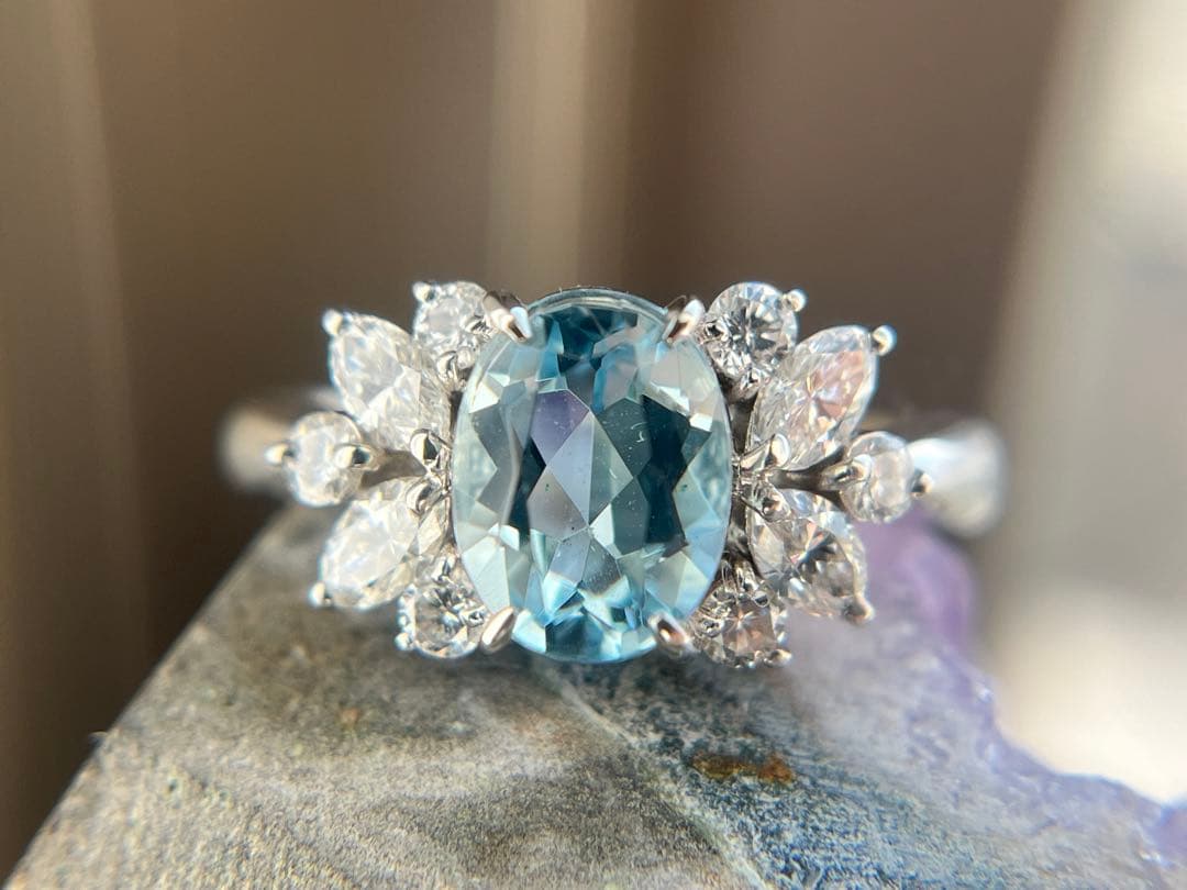 新品pt900アクアマリン0.97ctダイヤモンドリング指輪