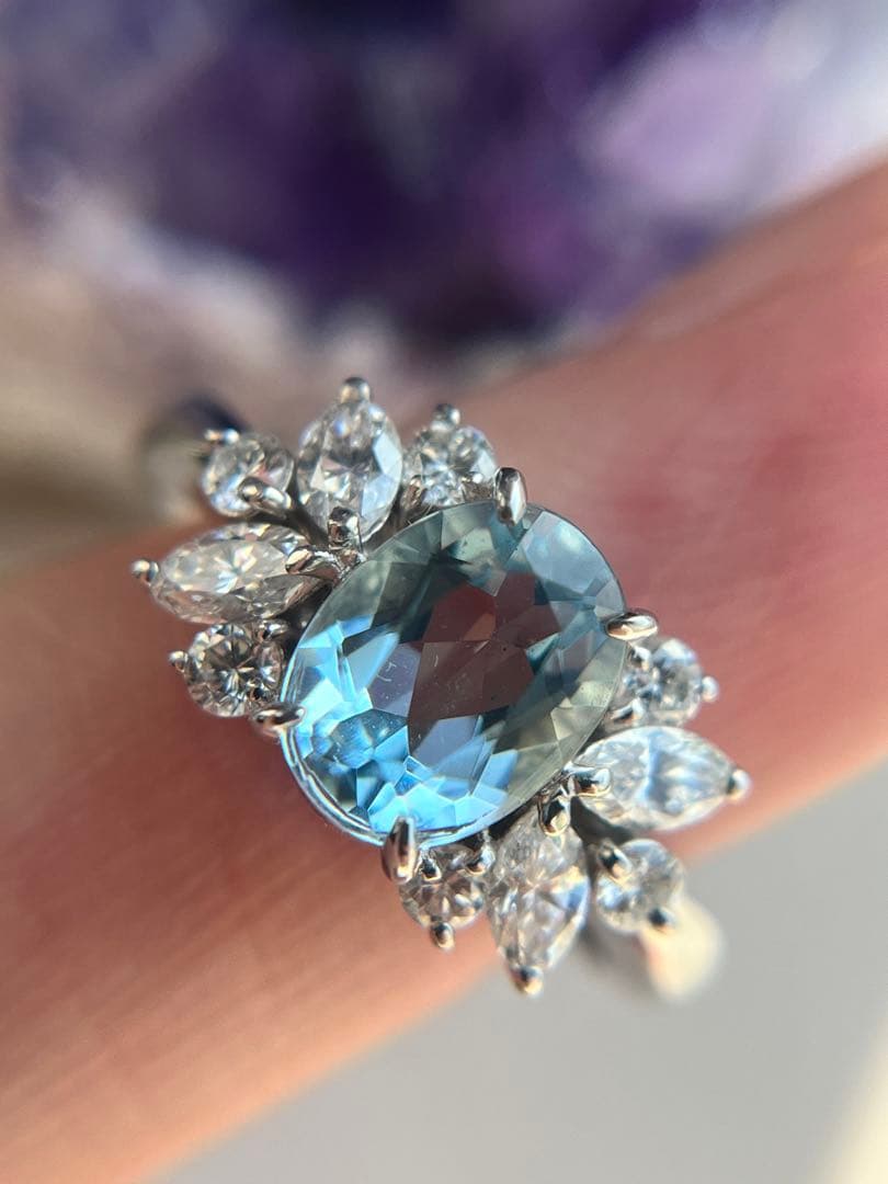新品pt900アクアマリン0.97ctダイヤモンドリング指輪